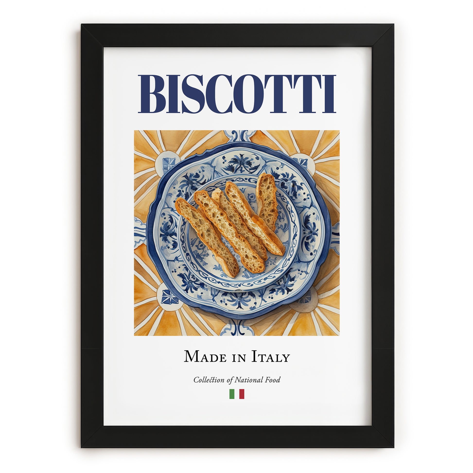 Biscotti – Italian Dessert Dish, Tavern Still Life, in sleek black frame