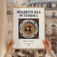 Spaghetti alla Puttanesca – Italian Pasta, Osteria Painting, styled in a charming Paris street view