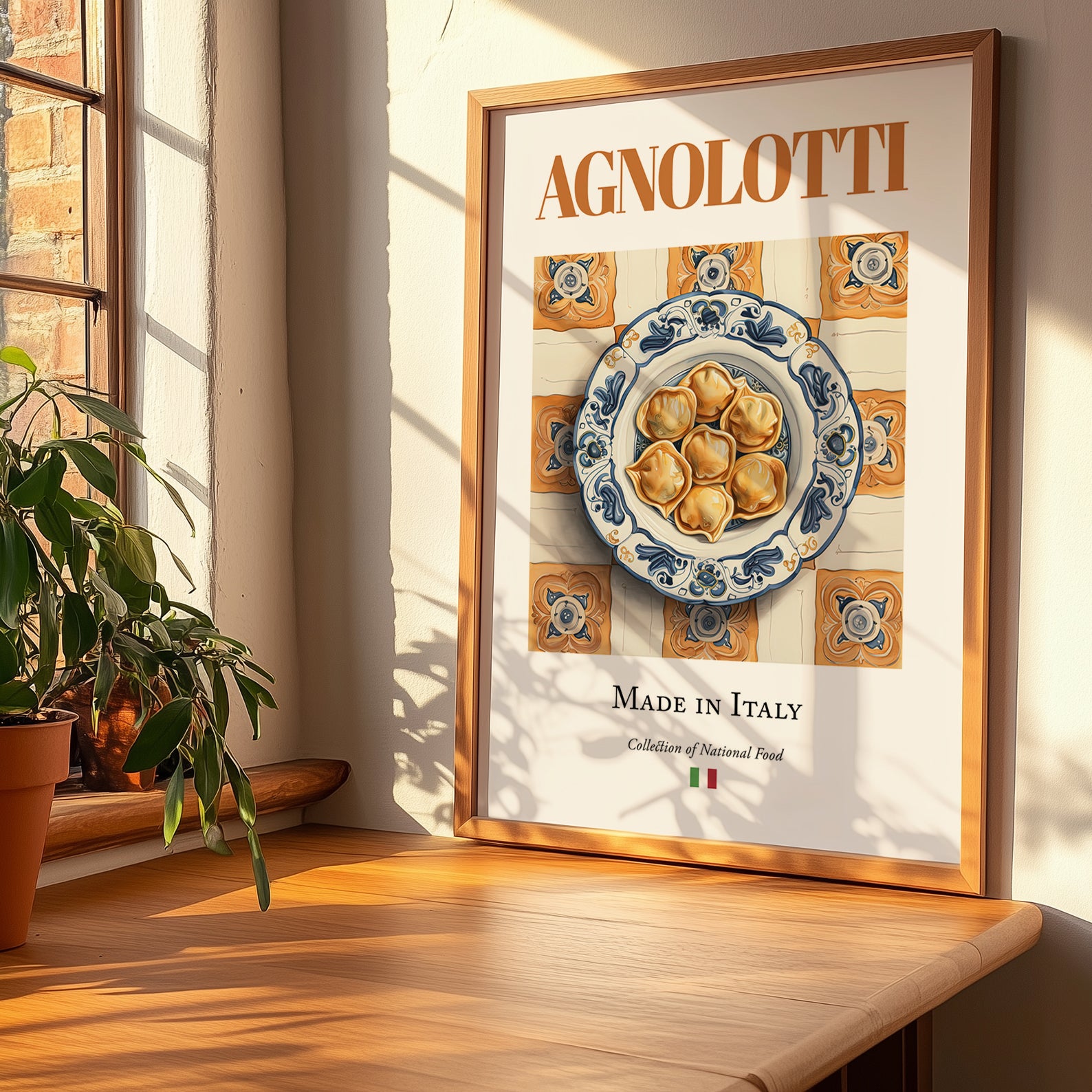 Agnolotti – Italian Pasta, Osteria Wall Art, no-text version framed in wood