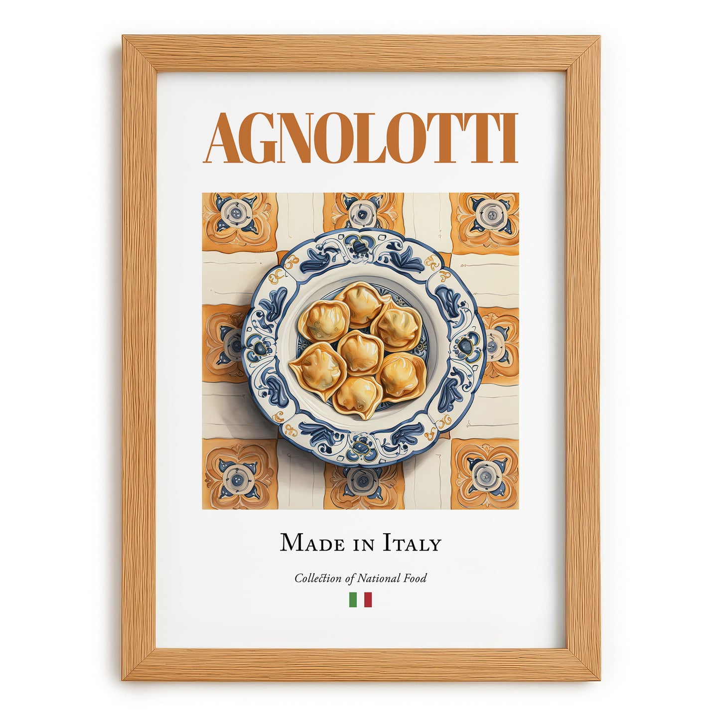 Agnolotti – Italian Pasta, Osteria Wall Art, set in oak frame