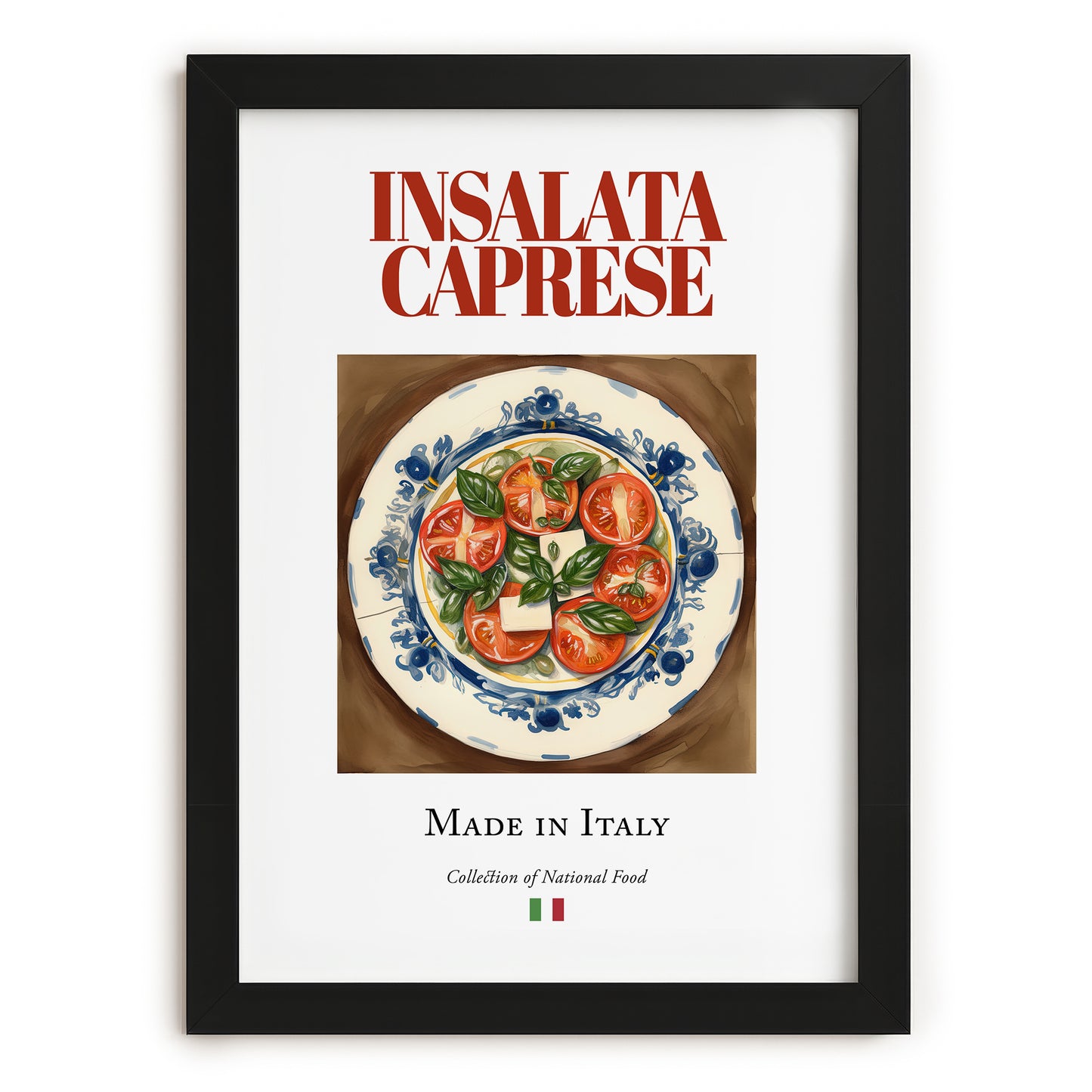 Insalata Caprese – Italian Salad Dish, Food Bar Painting, in sleek black frame