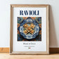 Ravioli – Italian Pasta, Osteria Print, in wooden frame leaning on the floor