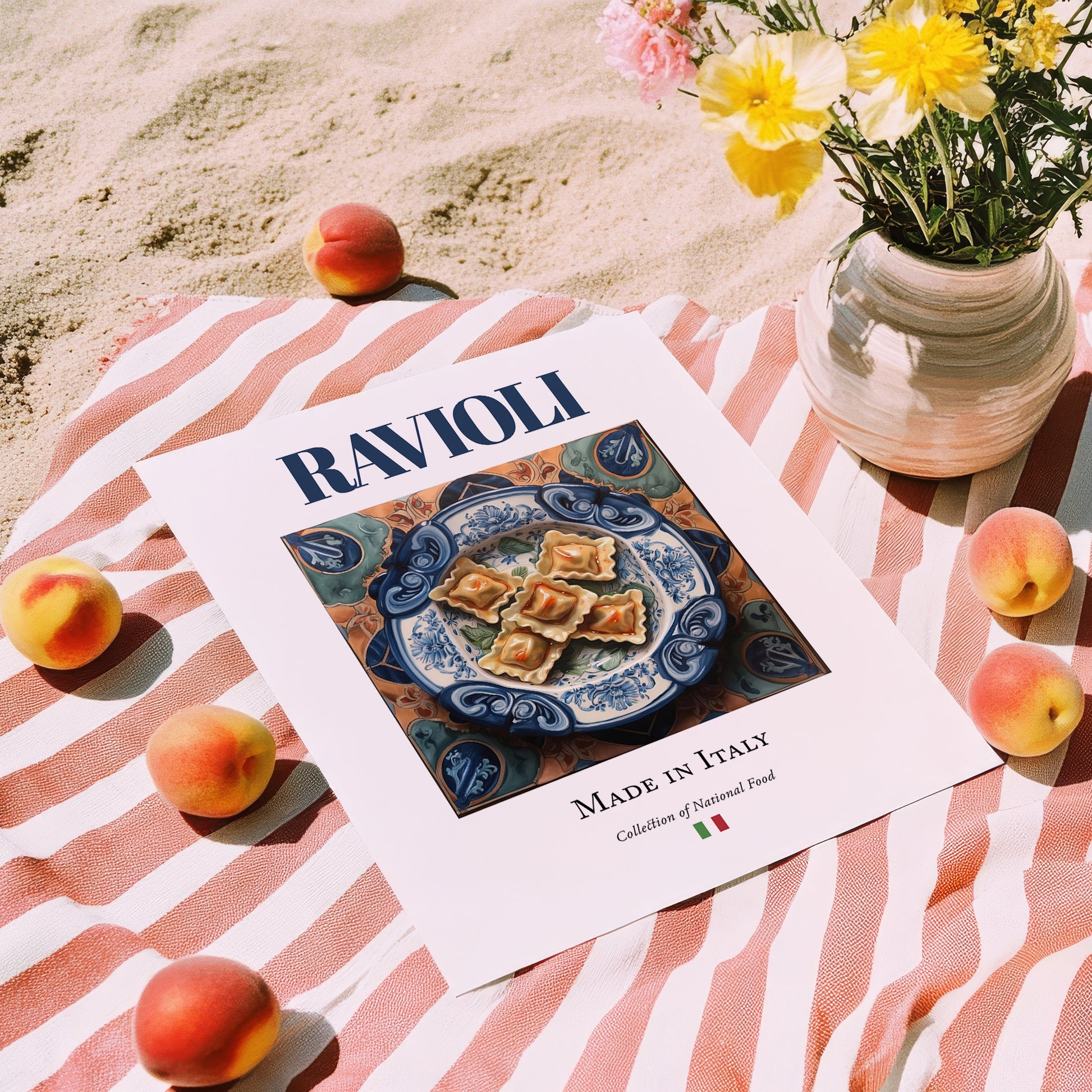 Ravioli – Italian Pasta, Osteria Print, unframed on coastal sand