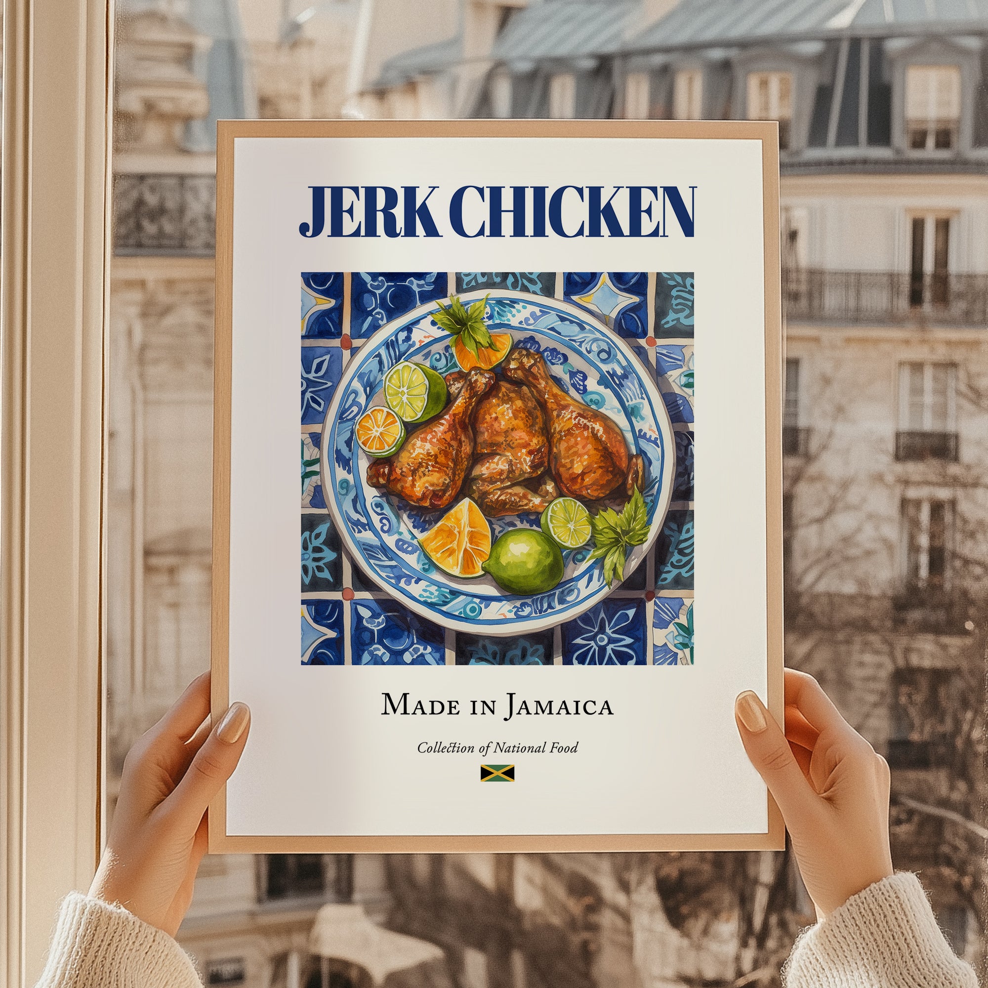 Jerk Chicken – Jamaican Meat Dish, Tavern Still Life, styled in a charming Paris street view