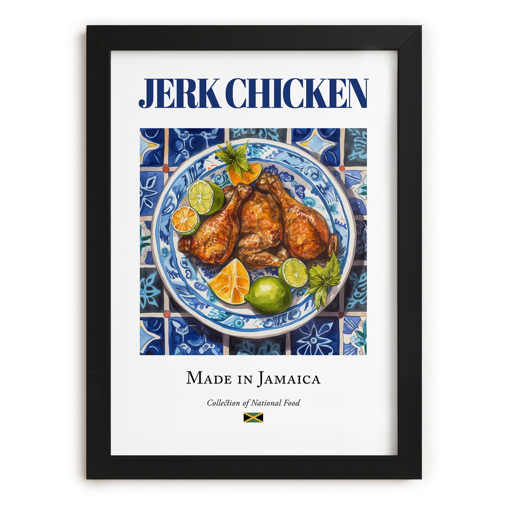 Jerk Chicken – Jamaican Meat Dish, Tavern Still Life, in sleek black frame