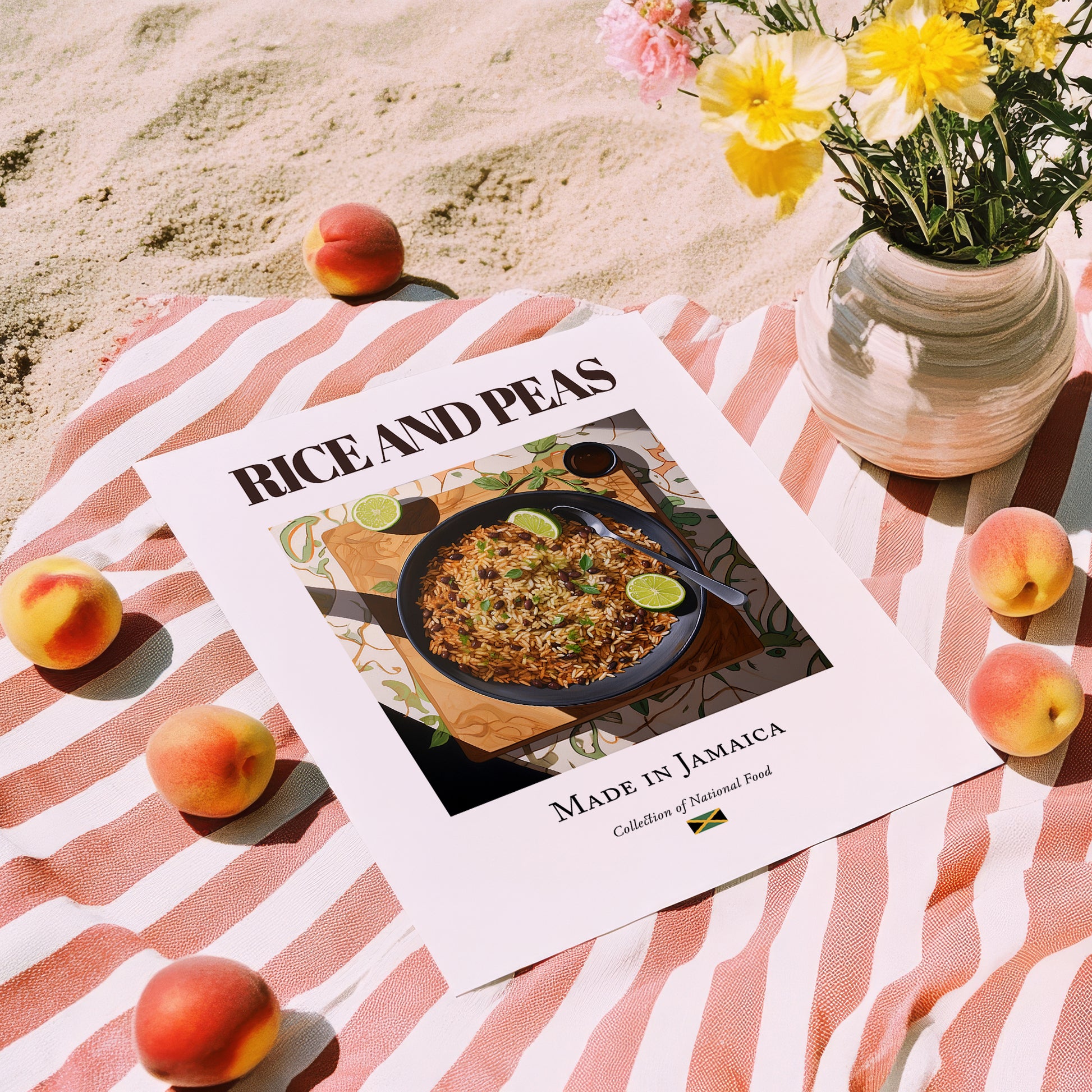 Rice and Peas – Jamaican Rice Dish, Food Bar Still Life, unframed on coastal sand