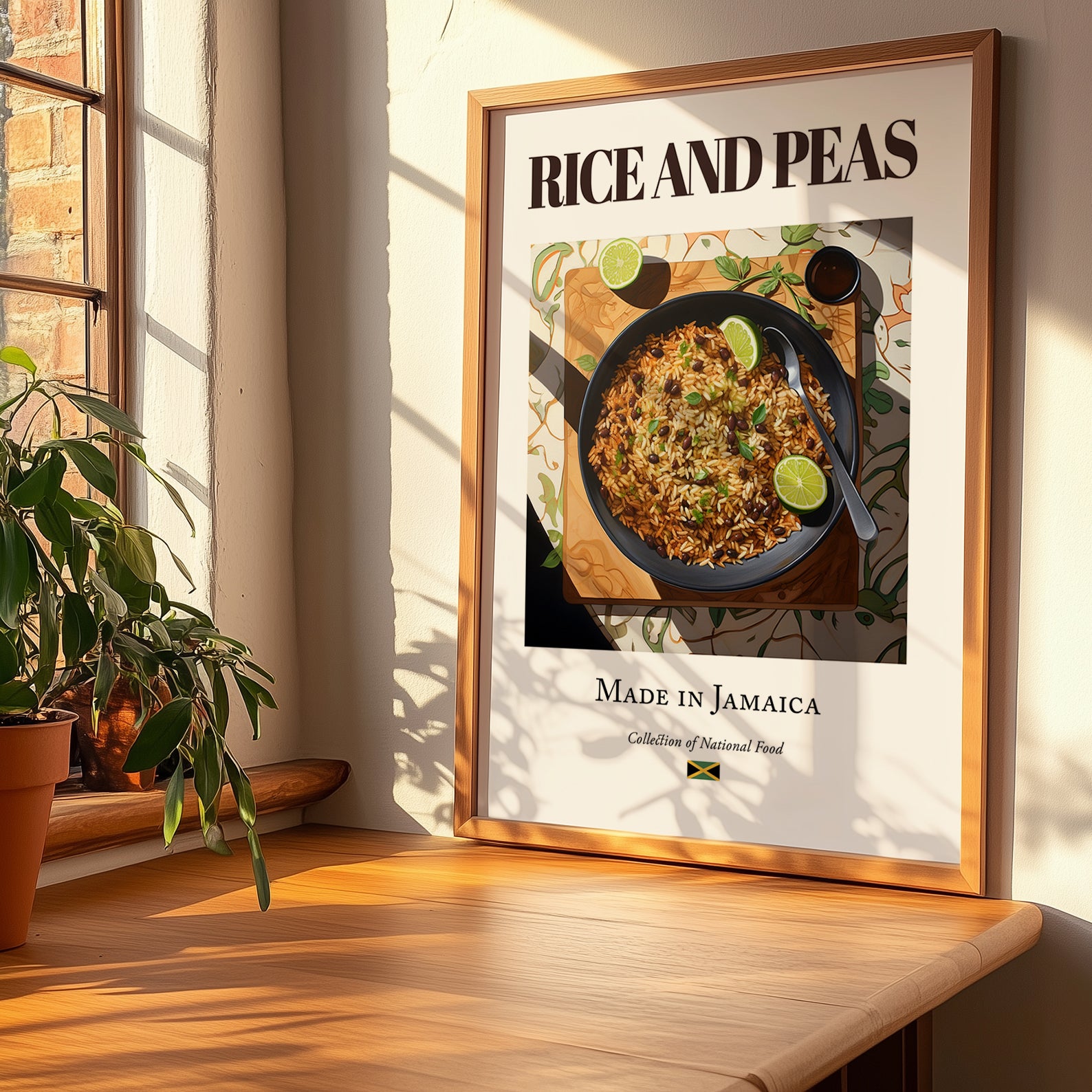 Rice and Peas – Jamaican Rice Dish, Food Bar Still Life, no-text version framed in wood