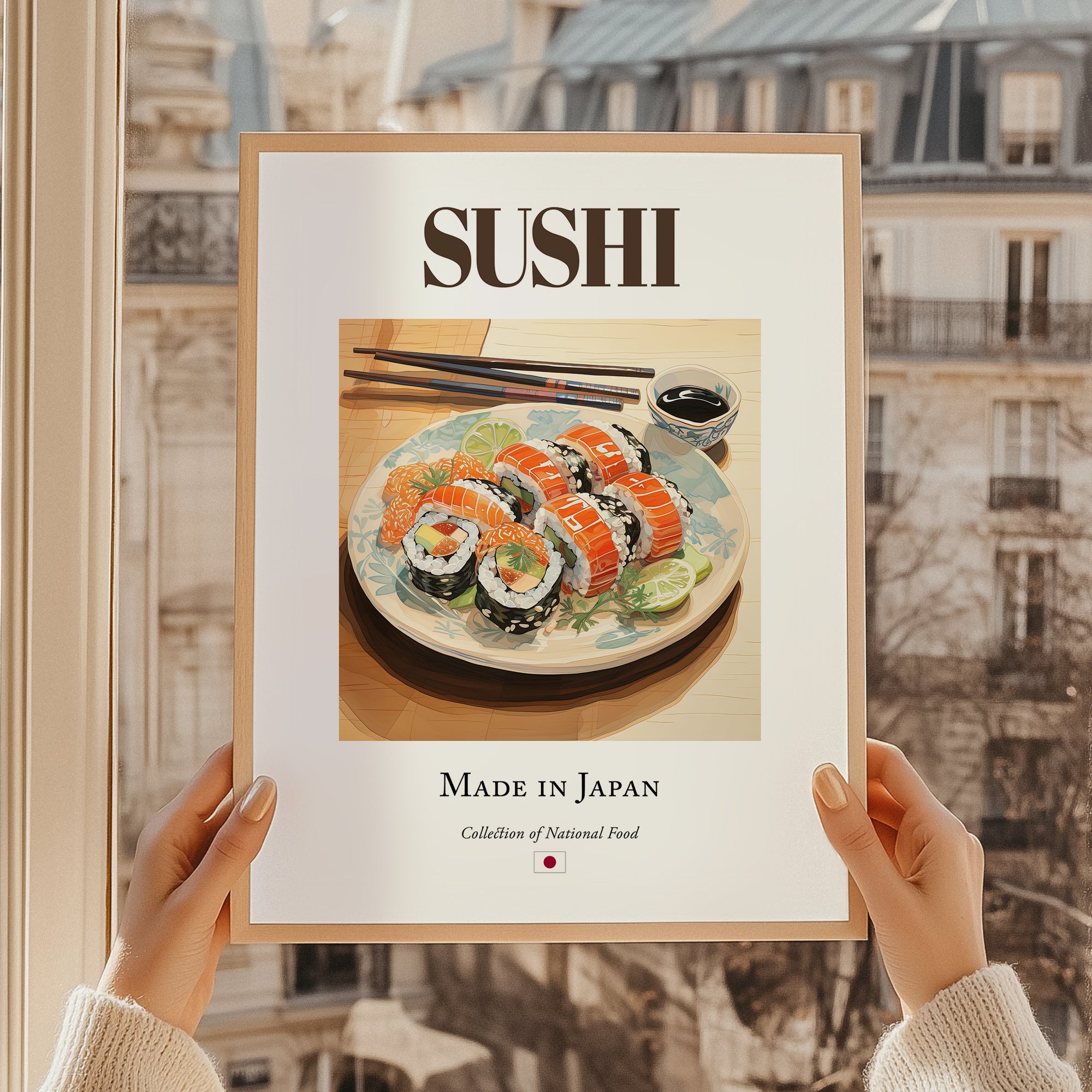 Sushi – Japanese Dish, Tavern Wall Art, styled in a charming Paris street view