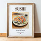 Sushi – Japanese Dish, Tavern Wall Art, in wooden frame leaning on the floor