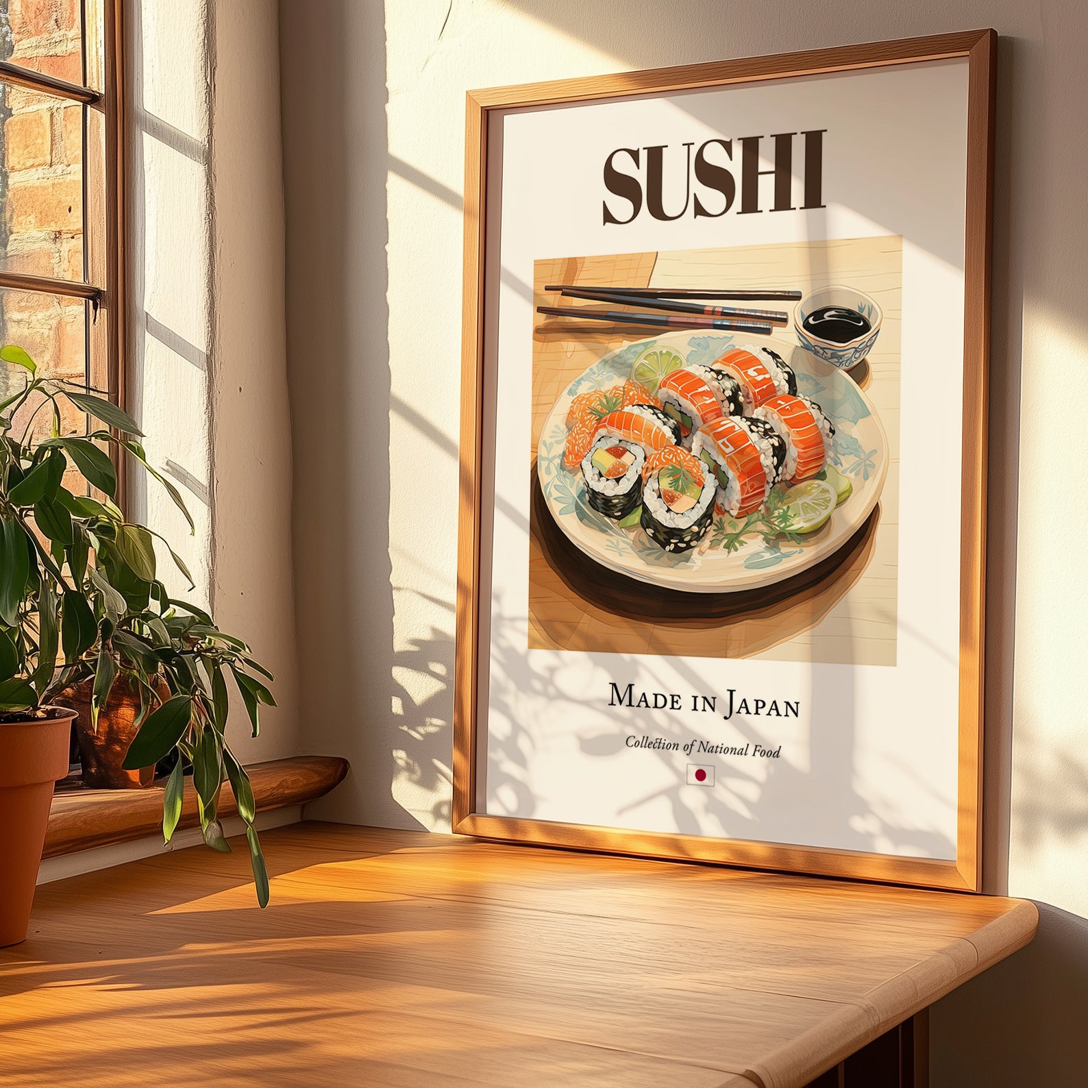Sushi – Japanese Dish, Tavern Wall Art, no-text version framed in wood