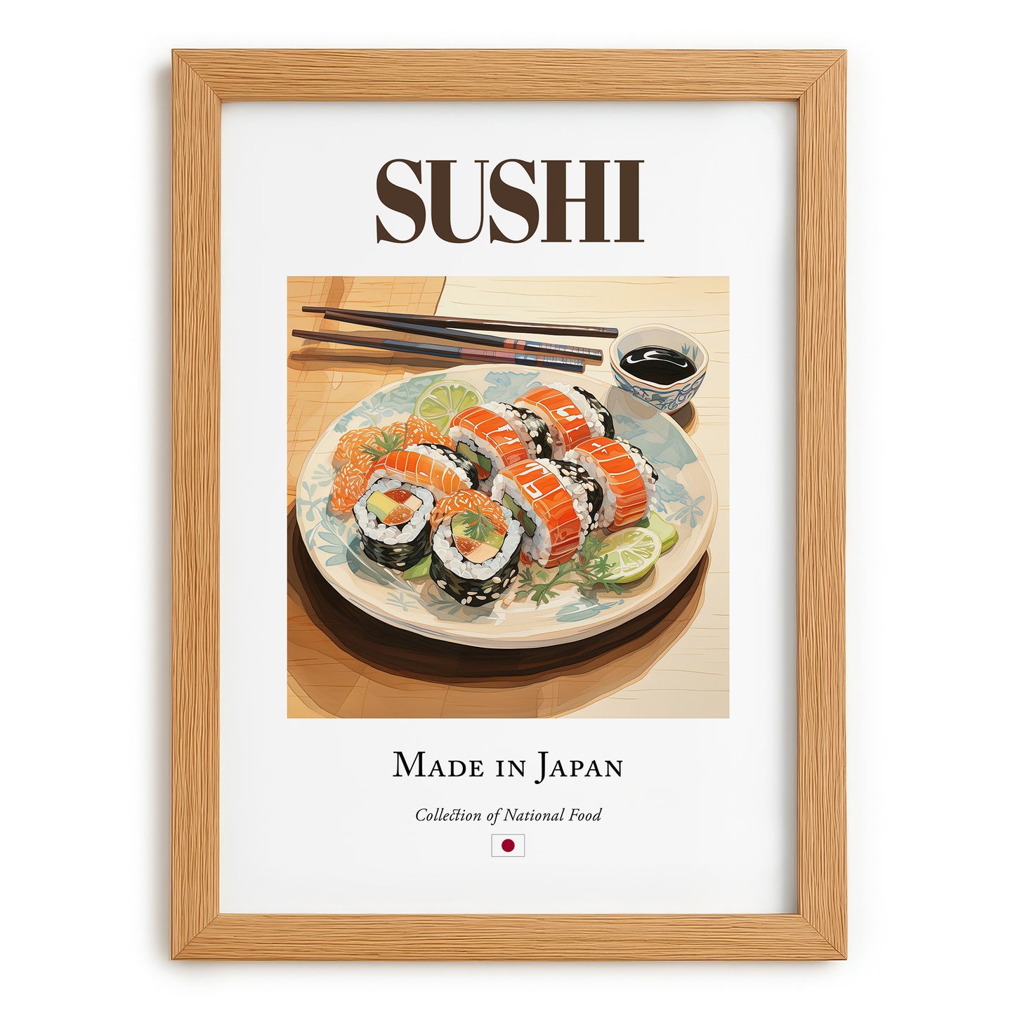 Sushi – Japanese Dish, Tavern Wall Art, set in oak frame