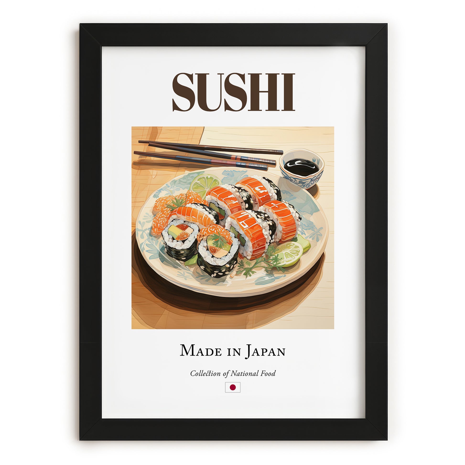 Sushi – Japanese Dish, Tavern Wall Art, in sleek black frame