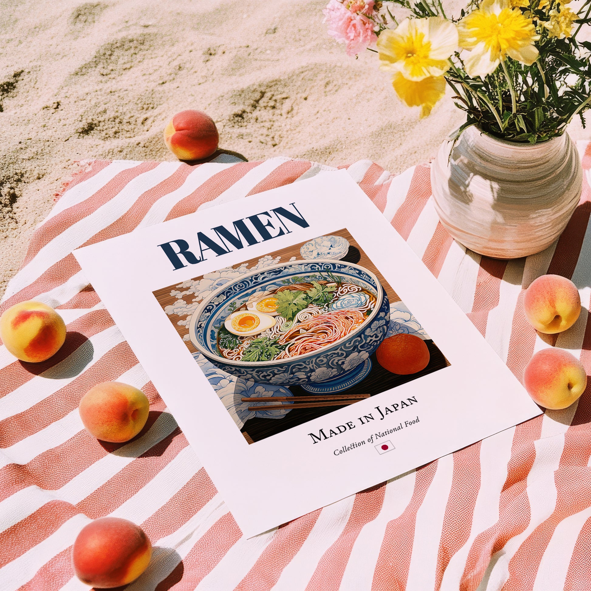 Ramen – Japanese Soup Dish, Café Wall Art, unframed on coastal sand