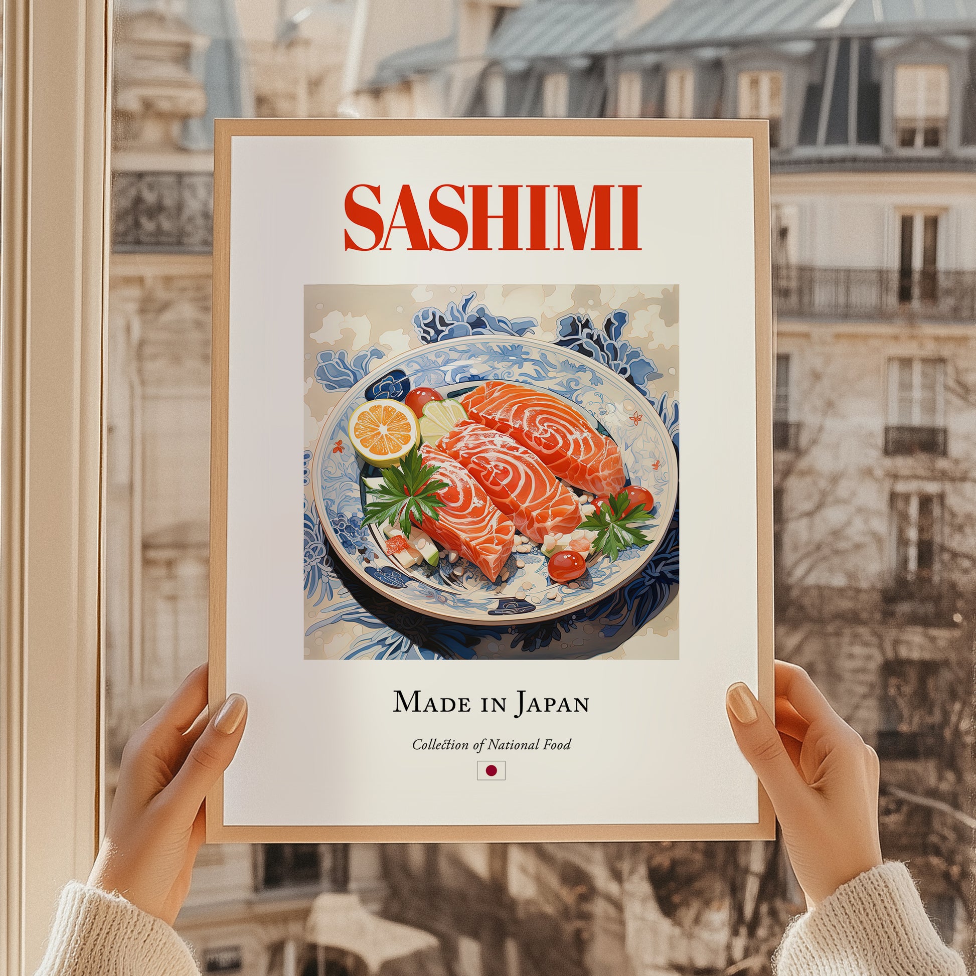 Sashimi – Japanese Dish, Restaurant Painting, styled in a charming Paris street view