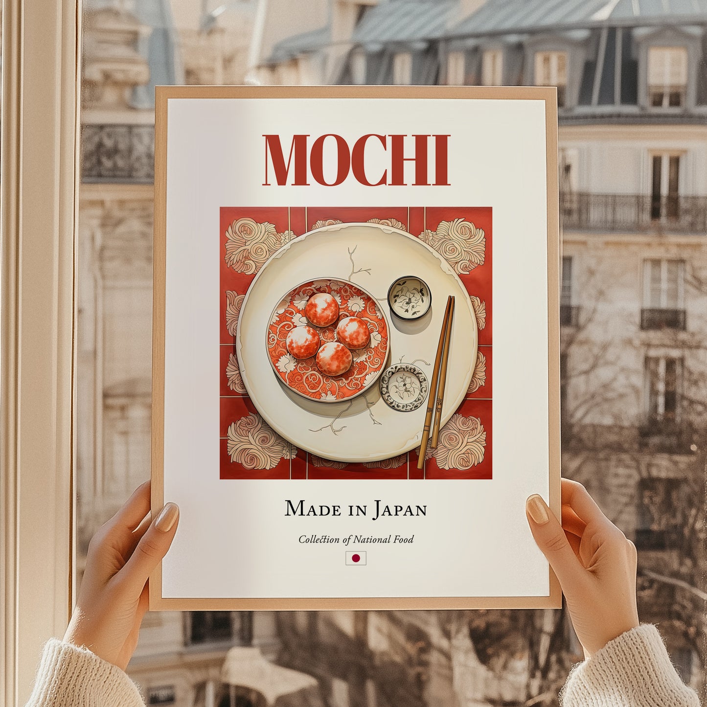 Mochi – Japanese Dessert Dish, Restaurant Art, styled in a charming Paris street view