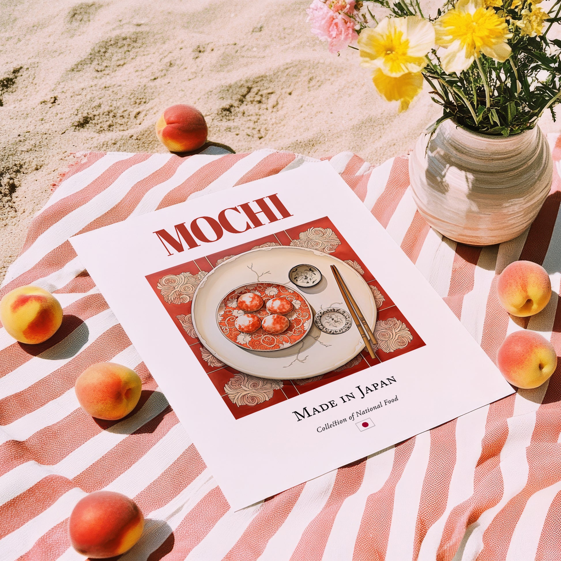 Mochi – Japanese Dessert Dish, Restaurant Art, unframed on coastal sand