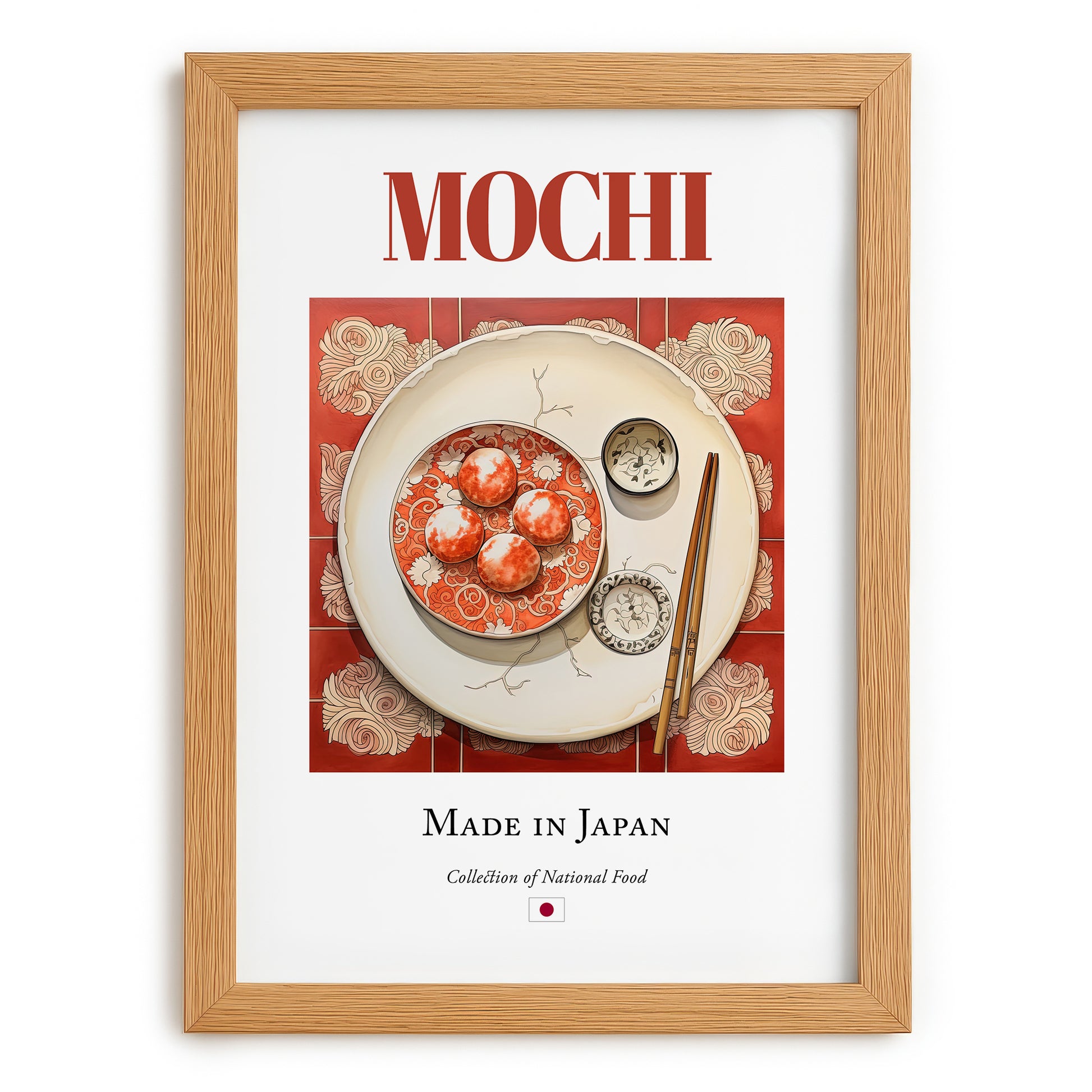 Mochi – Japanese Dessert Dish, Restaurant Art, set in oak frame