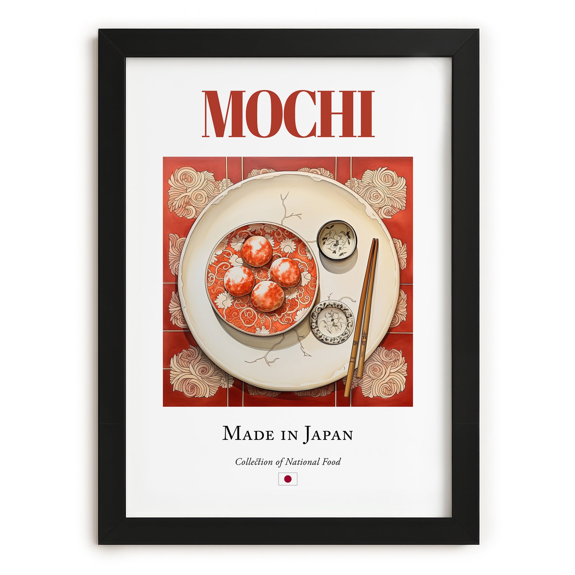 Mochi – Japanese Dessert Dish, Restaurant Art, in sleek black frame
