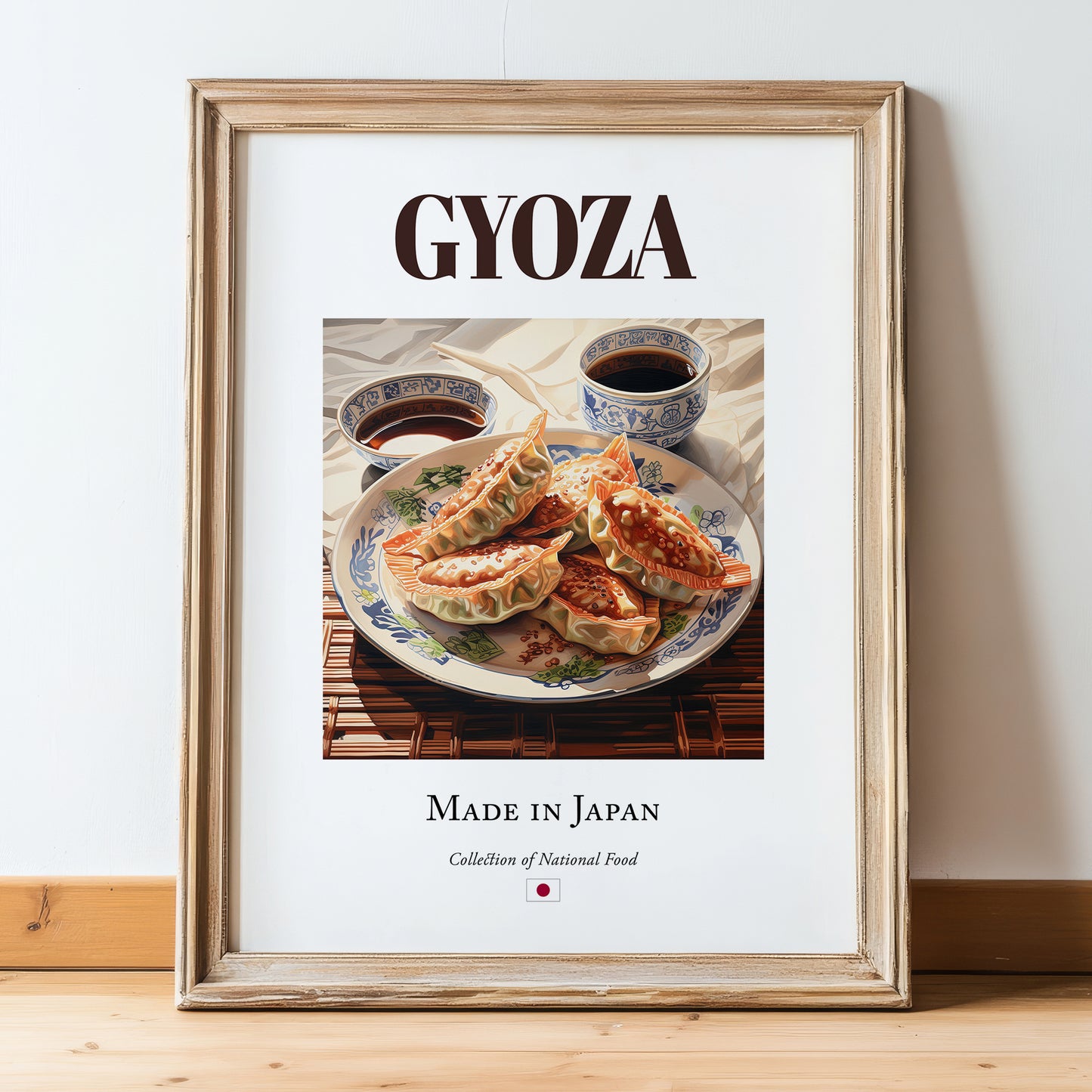 Gyoza – Japanese Dish, Bistro Painting, in wooden frame leaning on the floor