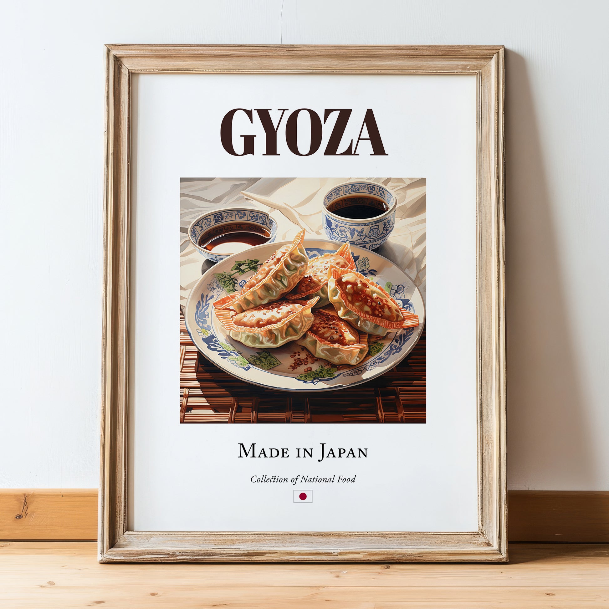 Gyoza – Japanese Dish, Bistro Painting, in wooden frame leaning on the floor