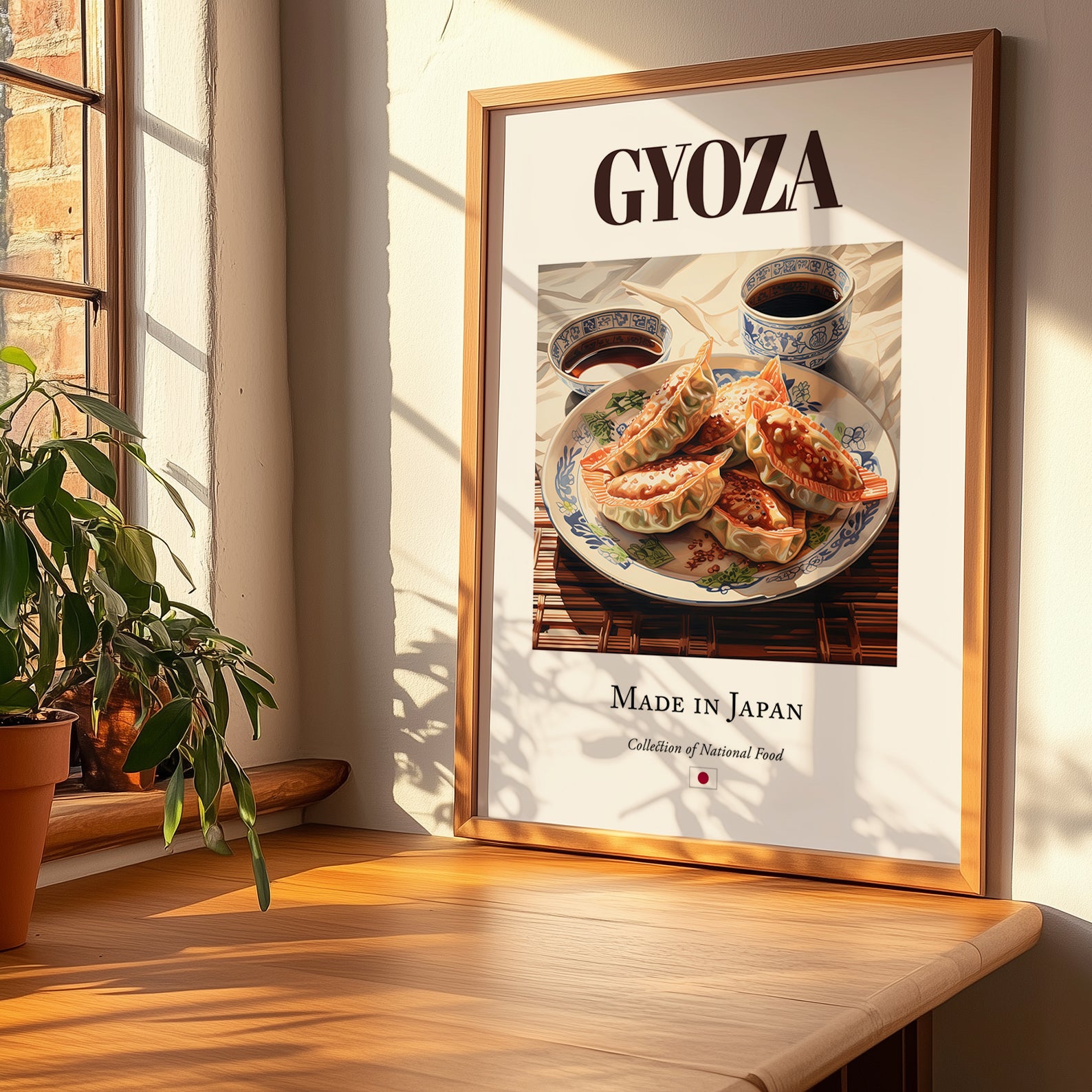Gyoza – Japanese Dish, Bistro Painting, no-text version framed in wood