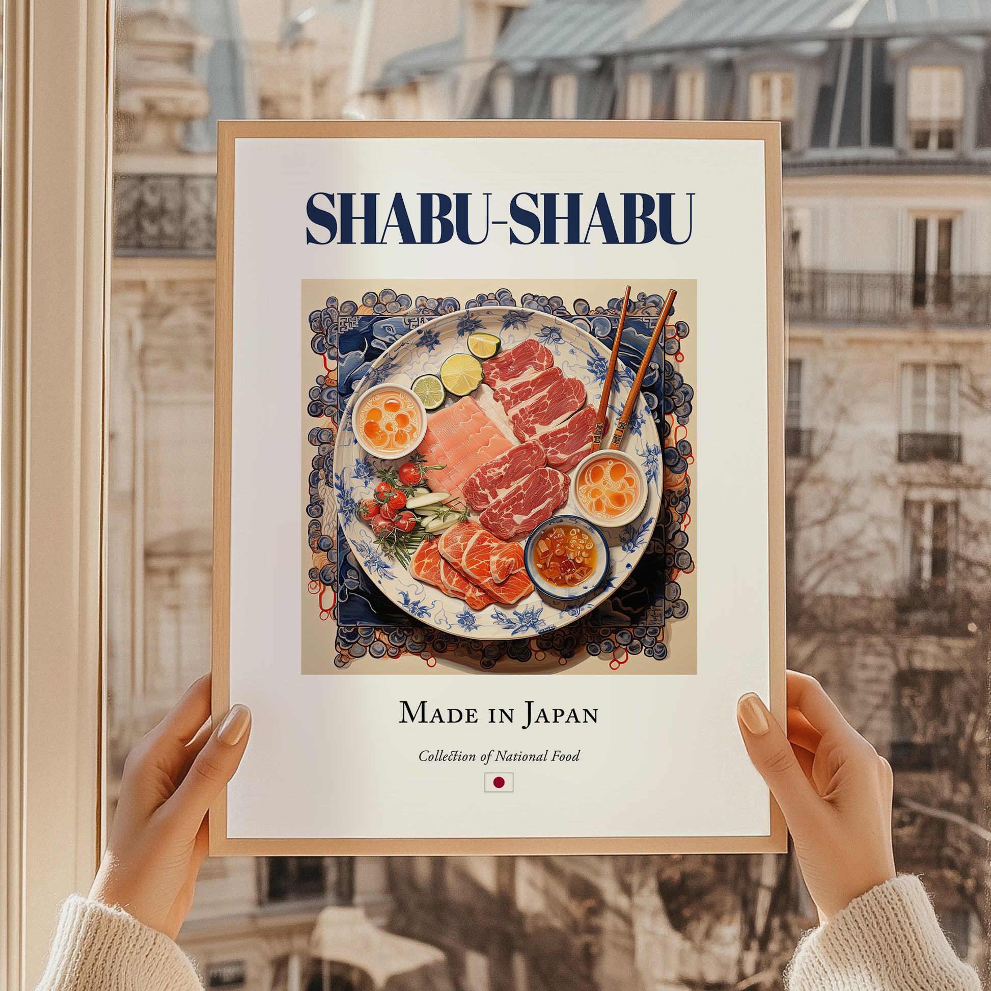 Shabu-shabu – Japanese Soup Dish, Food Bar Illustration, styled in a charming Paris street view