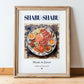 Shabu-shabu – Japanese Soup Dish, Food Bar Illustration, in wooden frame leaning on the floor