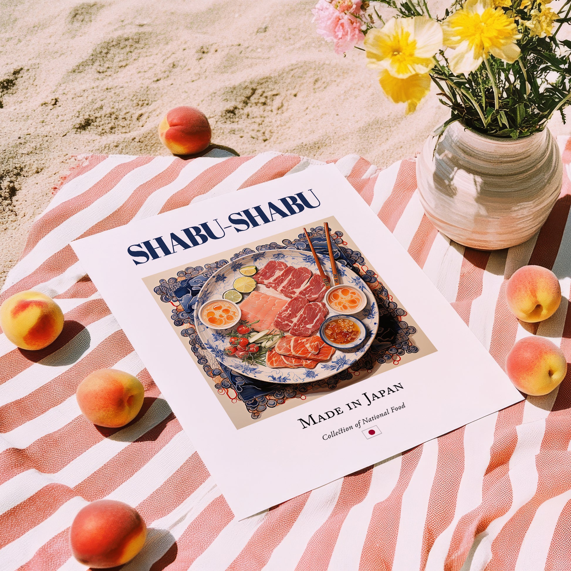 Shabu-shabu – Japanese Soup Dish, Food Bar Illustration, unframed on coastal sand