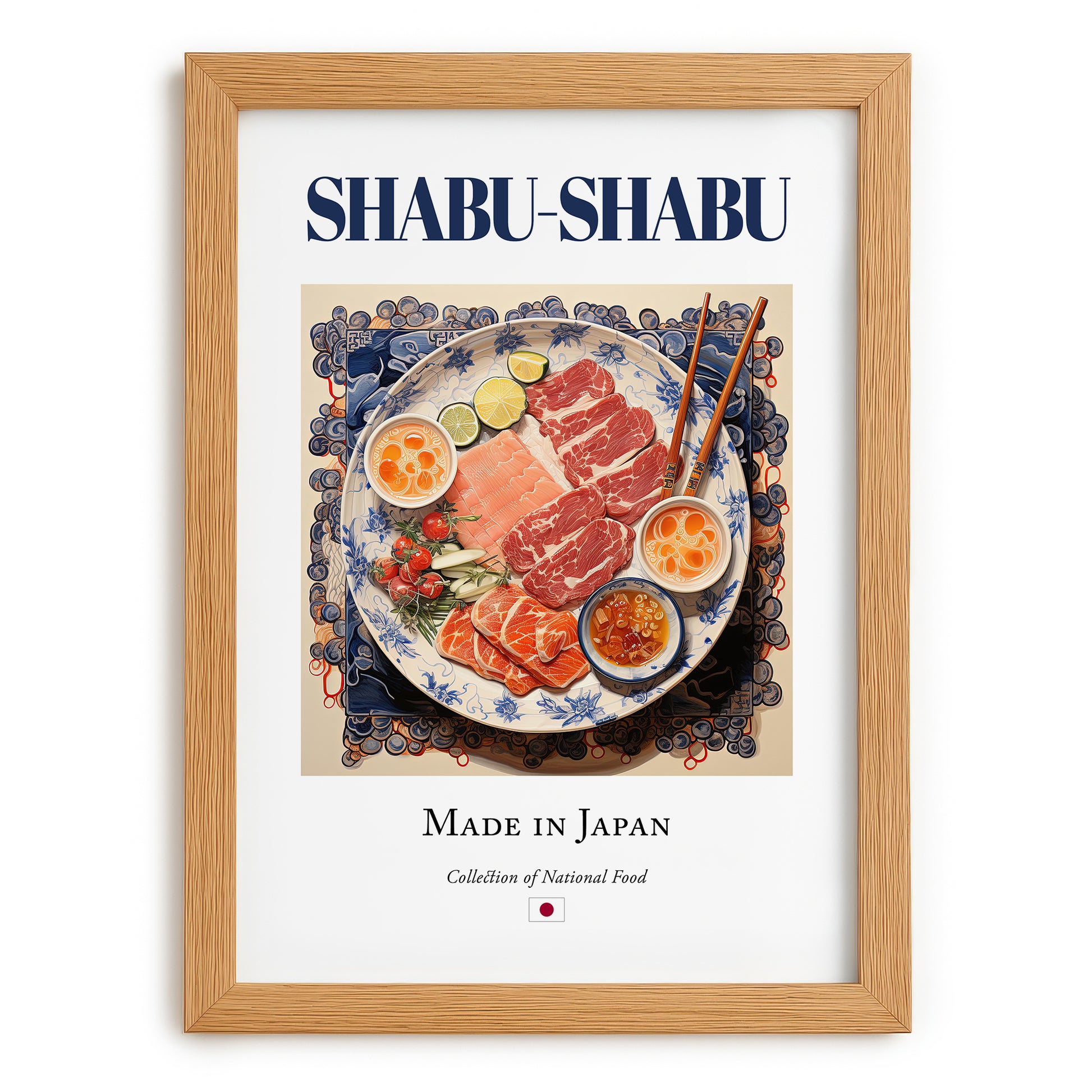 Shabu-shabu – Japanese Soup Dish, Food Bar Illustration, set in oak frame