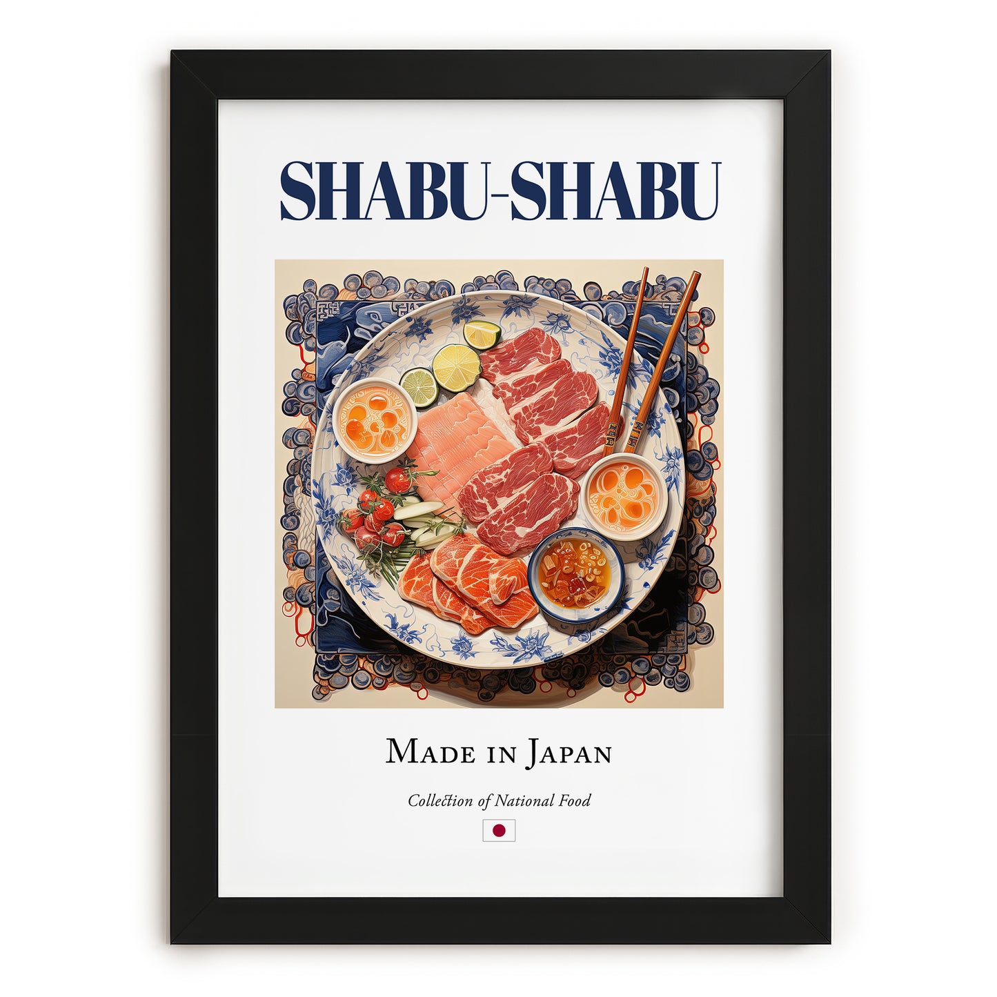 Shabu-shabu – Japanese Soup Dish, Food Bar Illustration, in sleek black frame