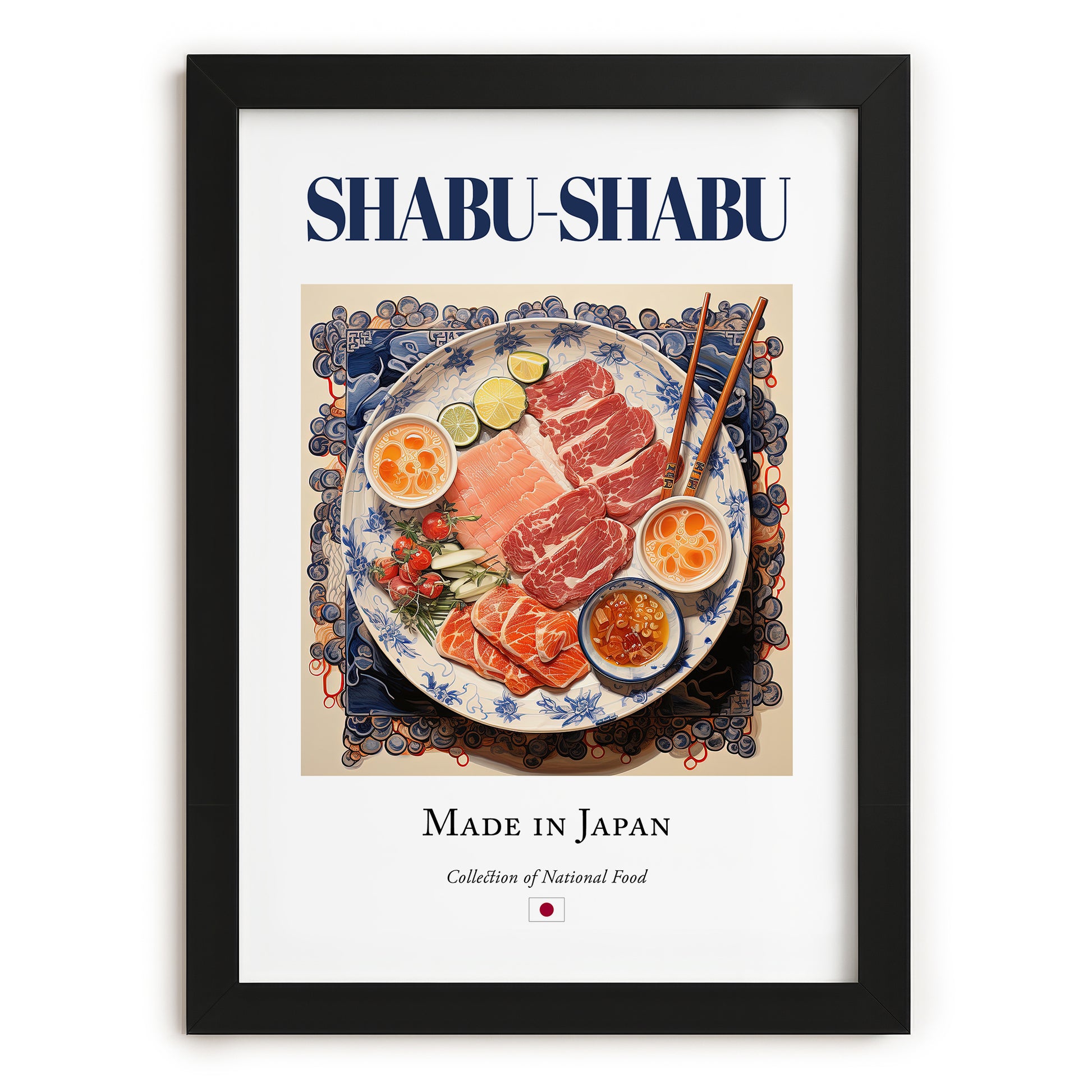 Shabu-shabu – Japanese Soup Dish, Food Bar Illustration, in sleek black frame