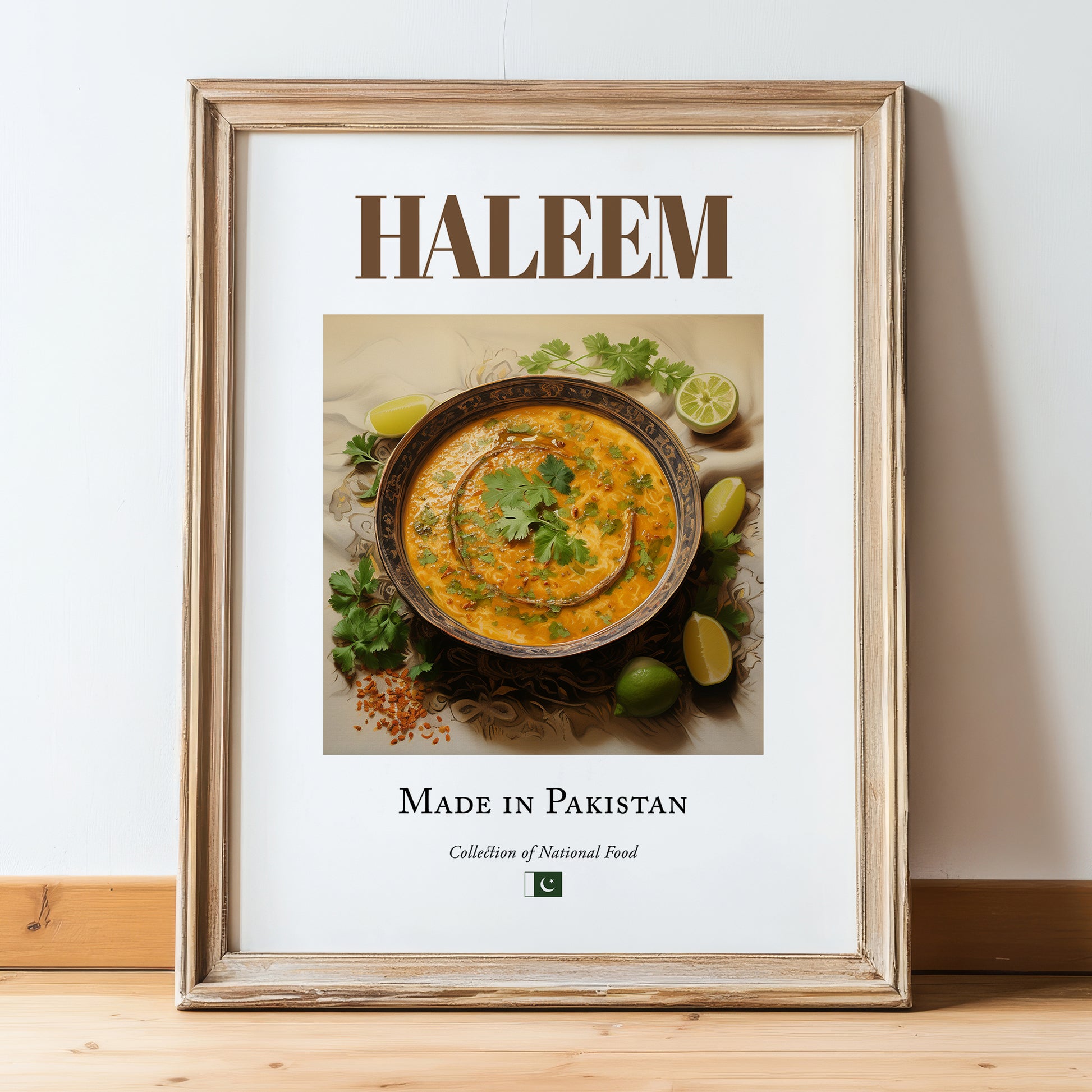 Haleem – Pakistani Soup Dish, Restaurant Poster, in wooden frame leaning on the floor