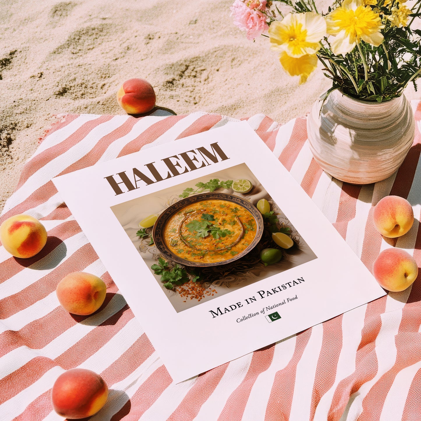 Haleem – Pakistani Soup Dish, Restaurant Poster, unframed on coastal sand