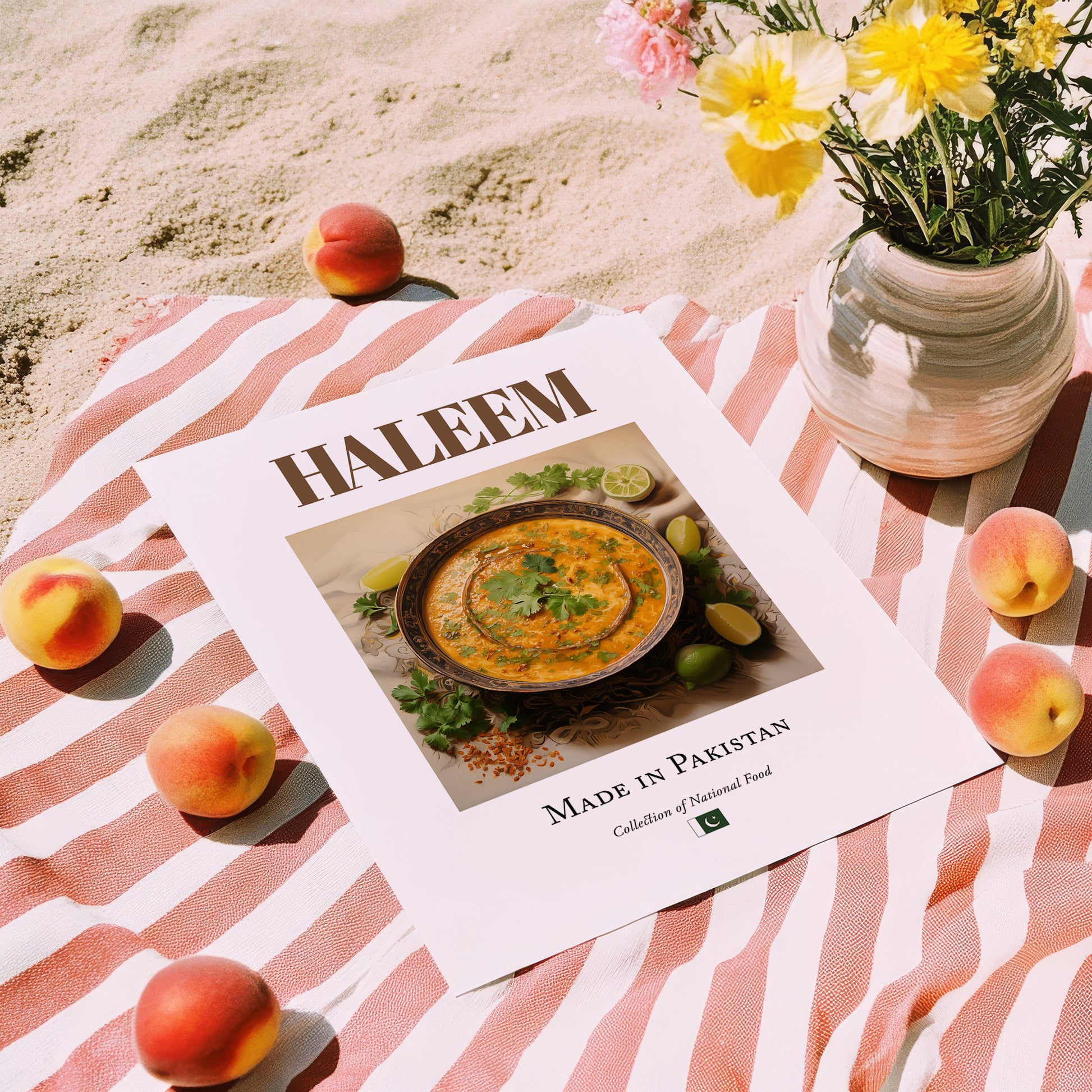 Haleem – Pakistani Soup Dish, Restaurant Poster, unframed on coastal sand