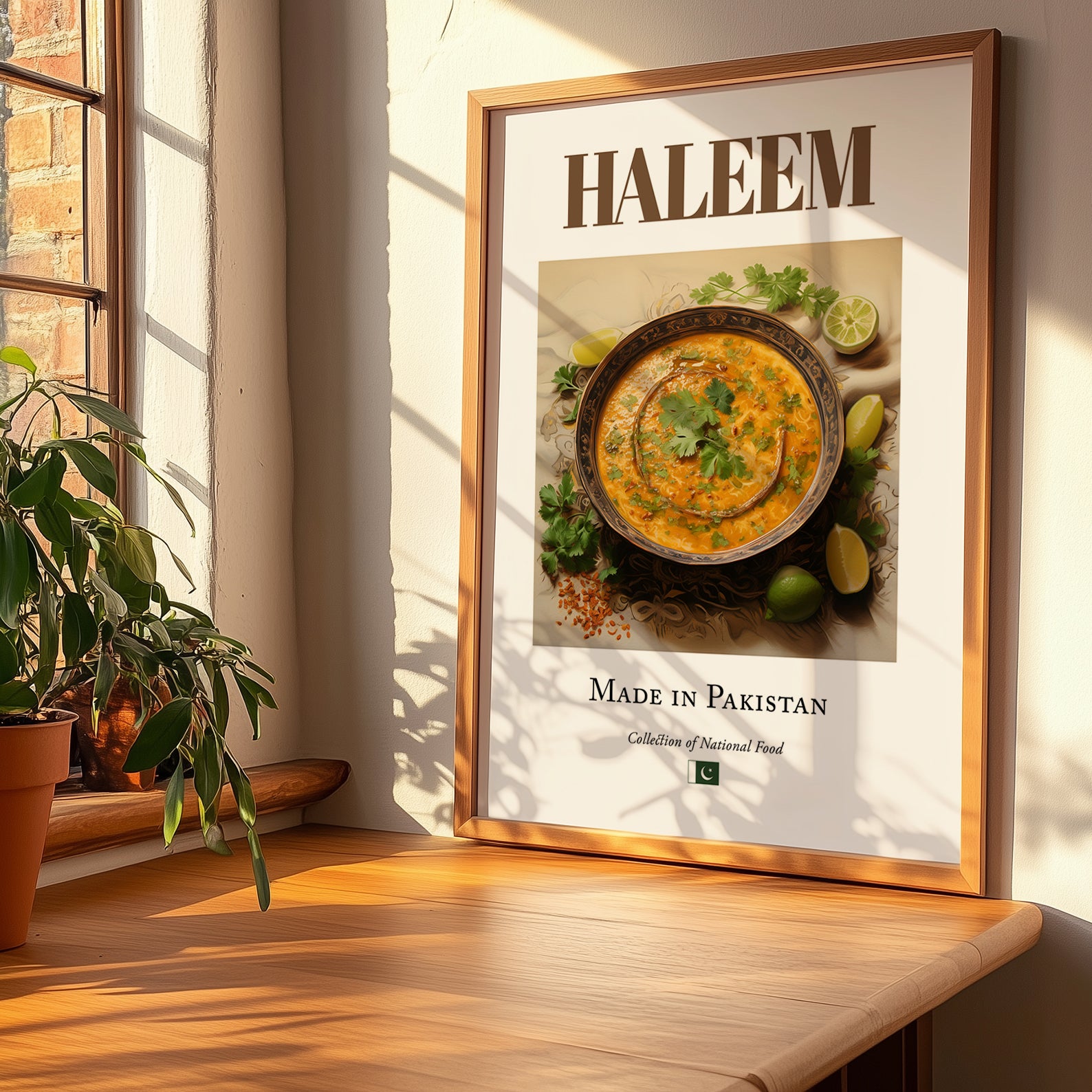 Haleem – Pakistani Soup Dish, Restaurant Poster, no-text version framed in wood