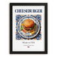 Cheeseburger – American Snack Dish, Farmhouse Kitchen Poster, in sleek black frame