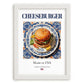 Cheeseburger – American Snack Dish, Farmhouse Kitchen Poster, placed in minimal white frame