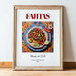 Fajitas – American Dish, Brasserie Print, in wooden frame leaning on the floor