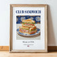 Club Sandwich – American Dish, Café Wall Decor, in wooden frame leaning on the floor
