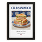 Club Sandwich – American Dish, Café Wall Decor, in sleek black frame