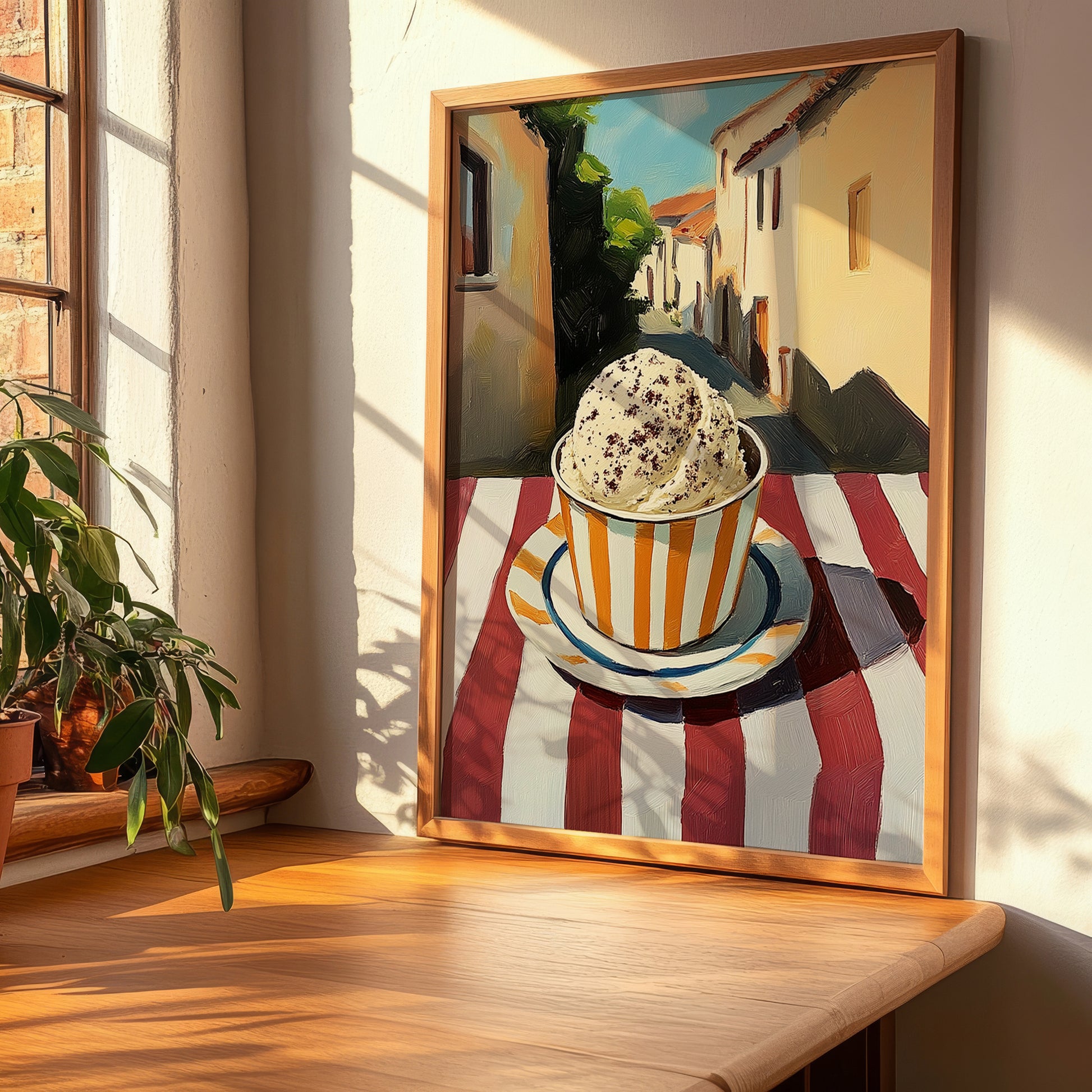 Gelato Stracciatella – Italian Urban Café Scene, Gelato Wall Illustration, clean layout with no caption