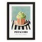 Pistacchio – on Striped Tablecloth, Gelato Still Life, in sleek black frame