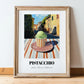 Gelato Pistacchio – Italian Urban Café Scene, Gelato Illustration, in wooden frame leaning on the floor