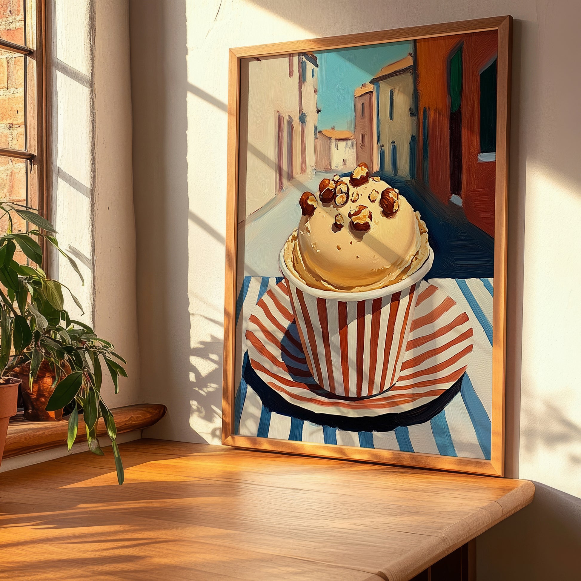 Gelato Nocciola – Italian Outdoor Café Scene, Gelato Poster, clean layout with no caption