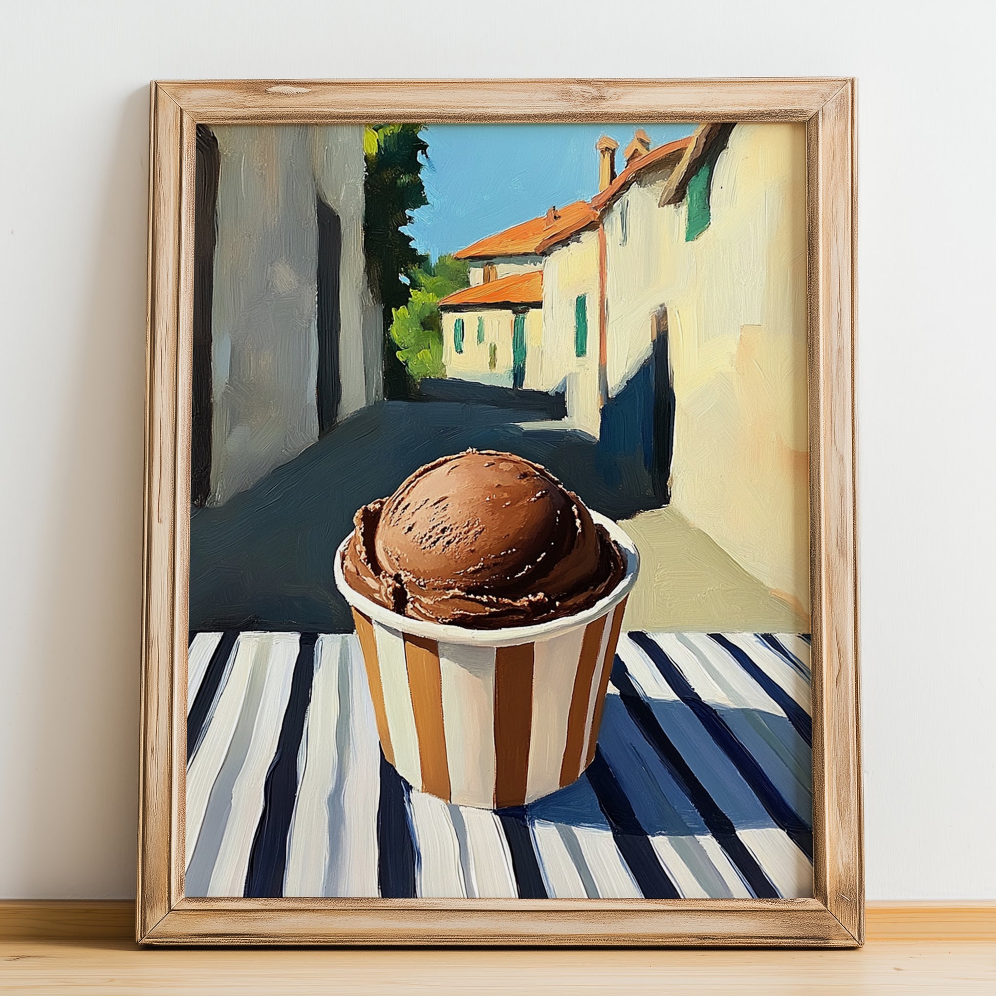 Gelato Cioccolato Fondente – Italian Urban Café Scene, Gelato Print, no-text version framed in wood