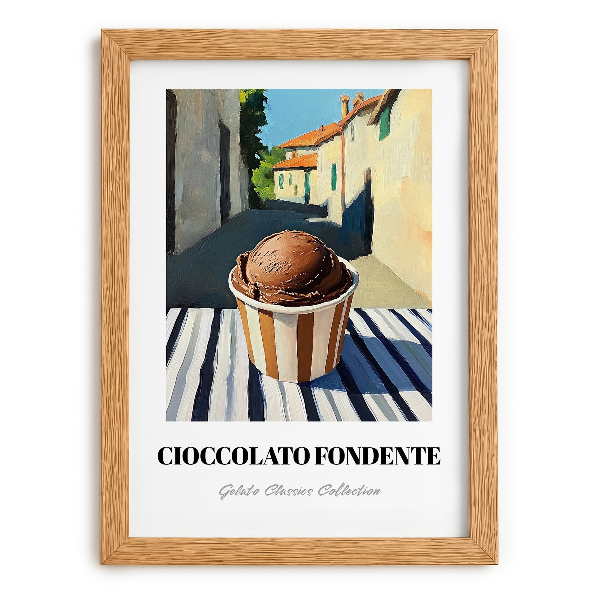 Gelato Cioccolato Fondente – Italian Urban Café Scene, Gelato Print, set in oak frame