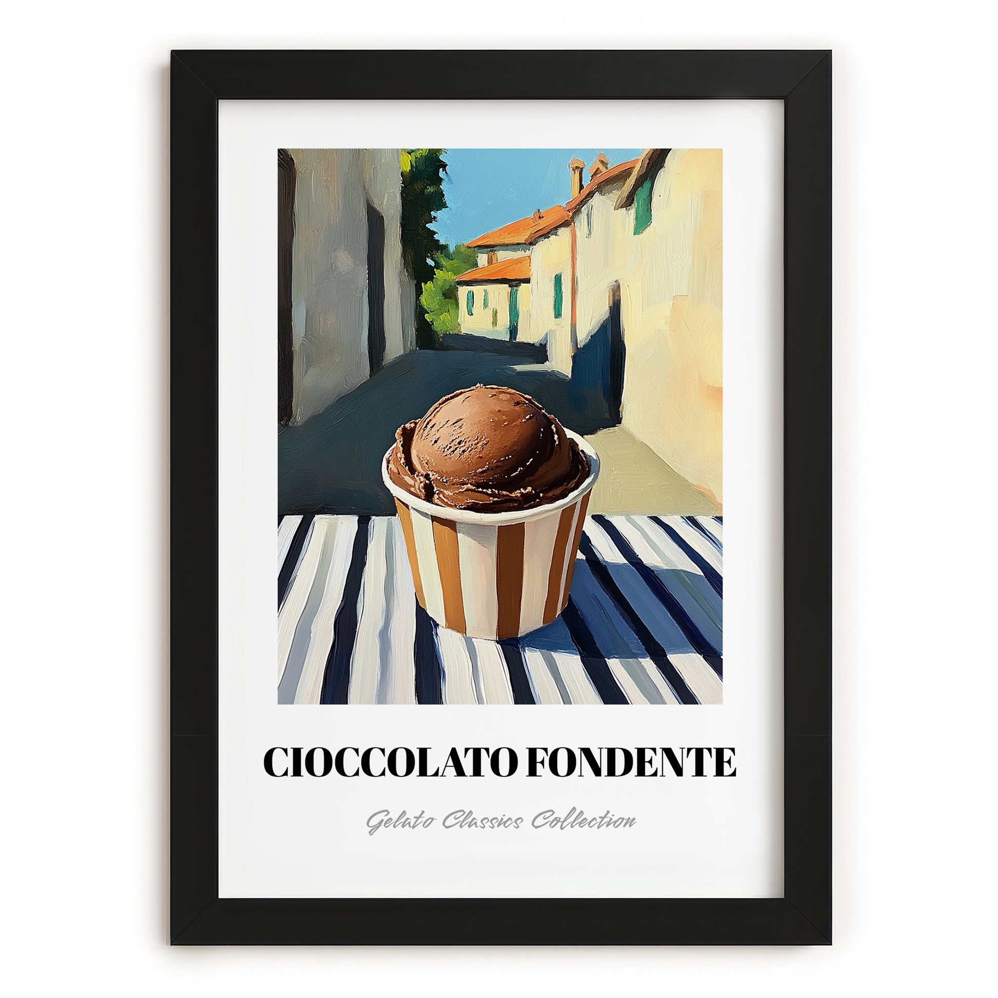 Gelato Cioccolato Fondente – Italian Urban Café Scene, Gelato Print, in sleek black frame