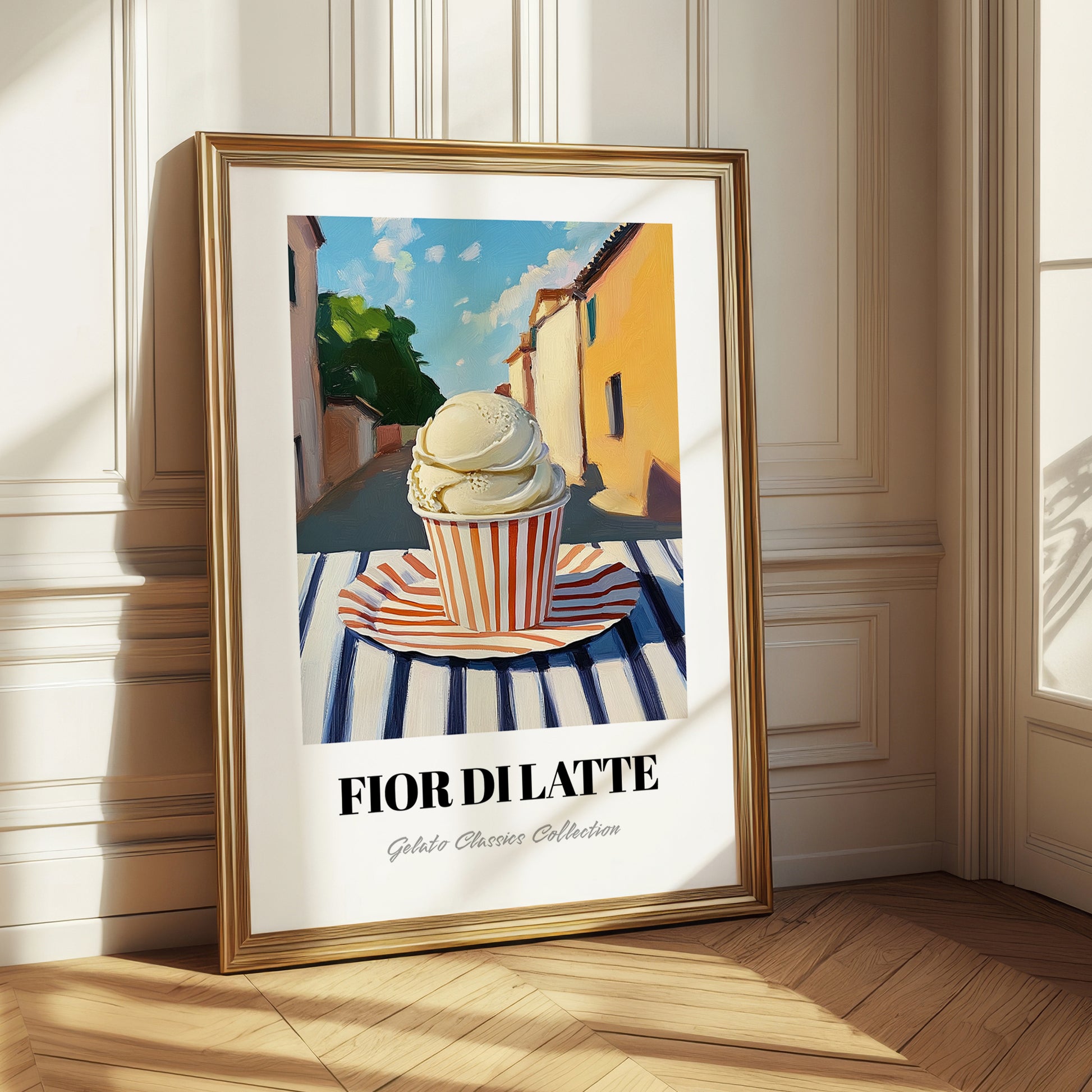 Gelato Fior Di Latte – Italian Outdoor Café Scene, Gelato Illustration