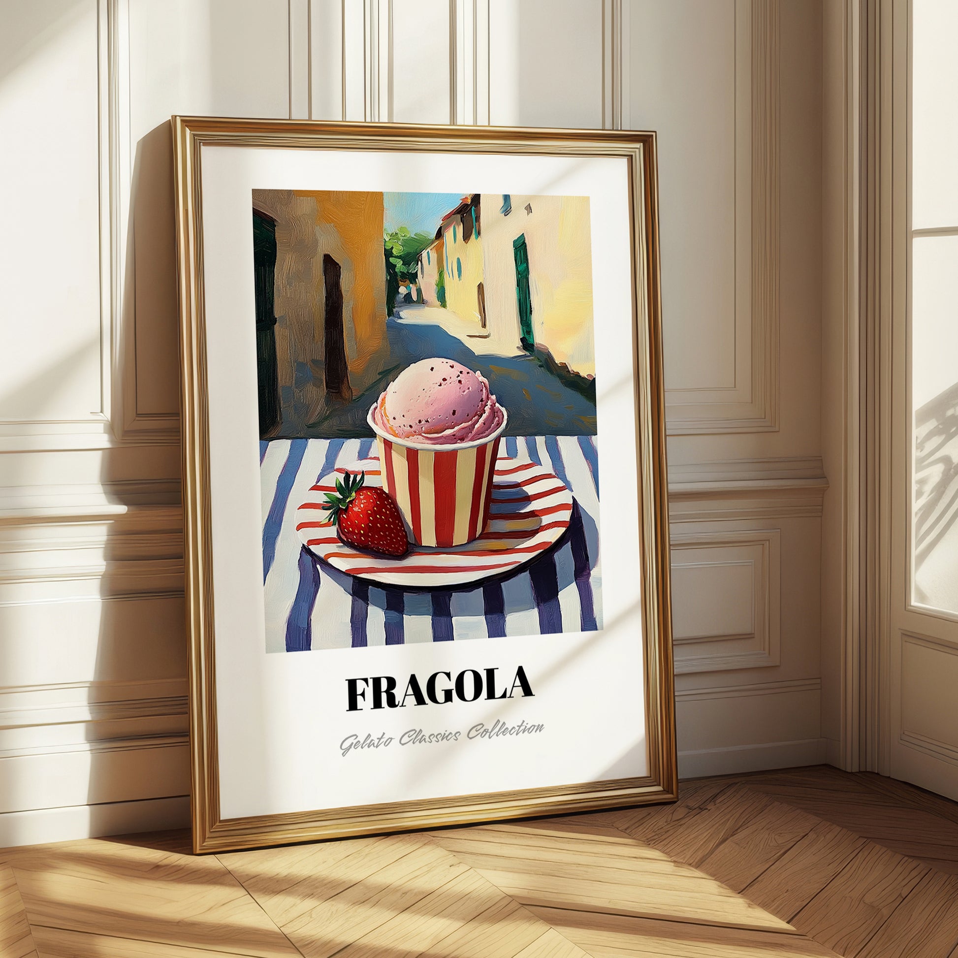 Gelato Fragola – Italian Outdoor Café Scene, Gelato Illustration