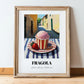 Gelato Fragola – Italian Outdoor Café Scene, Gelato Illustration, in wooden frame leaning on the floor
